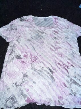 Alfred Dunner Pink and White Floral Short Sleeve Top